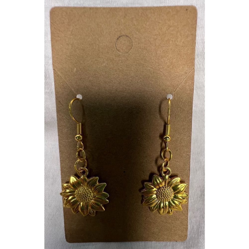 Handmade Shiny Gold Dangly Sunflower Earrings